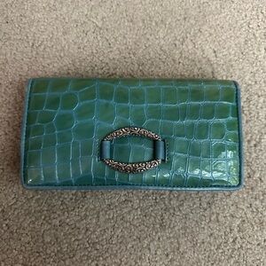 Brighton Blue Green Crocodile-Embossed Wallet